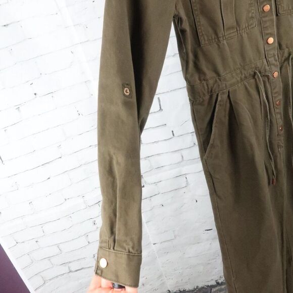 MISSGUIDED BROWN LONG SLEEVE SNAP DOWN FRONT UTILITY JUMPSUIT SIZE 4 - Picture 5 of 8
